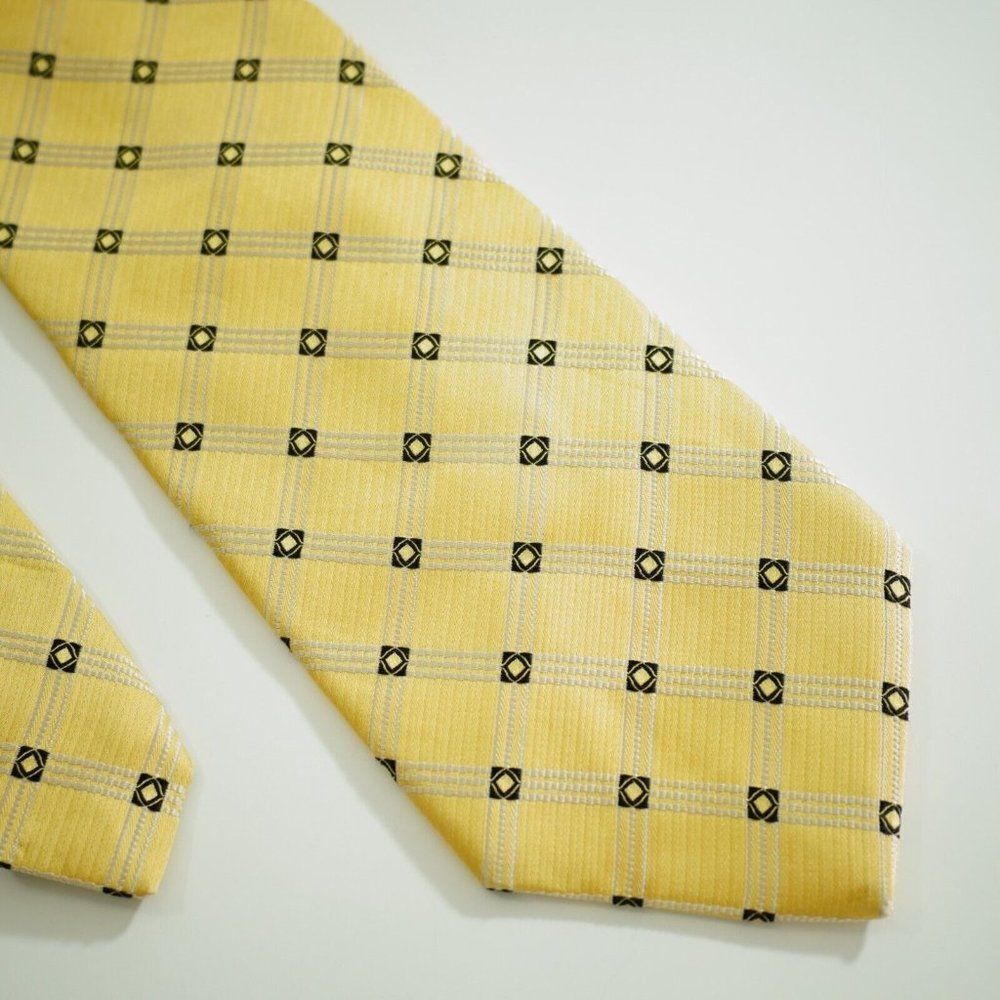 XMI Couture Yellow Woven‎ Geometric Wide USA Silk Tie